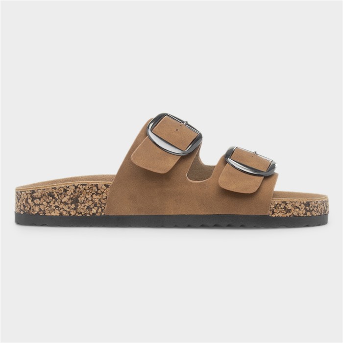 Rondo Womens Tan Double Buckle Mule Sandal