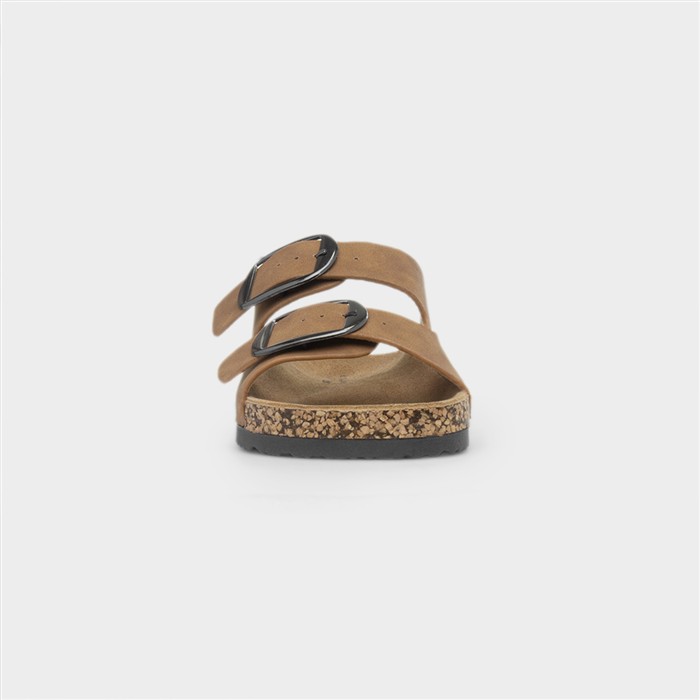 Rondo Womens Tan Double Buckle Mule Sandal