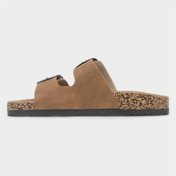 Rondo Womens Tan Double Buckle Mule Sandal