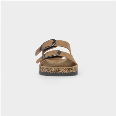 Rondo Womens Tan Double Buckle Mule Sandal