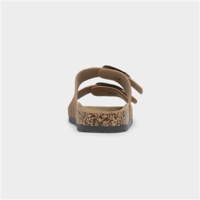 Rondo Womens Tan Double Buckle Mule Sandal