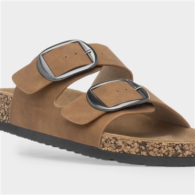 Rondo Womens Tan Double Buckle Mule Sandal