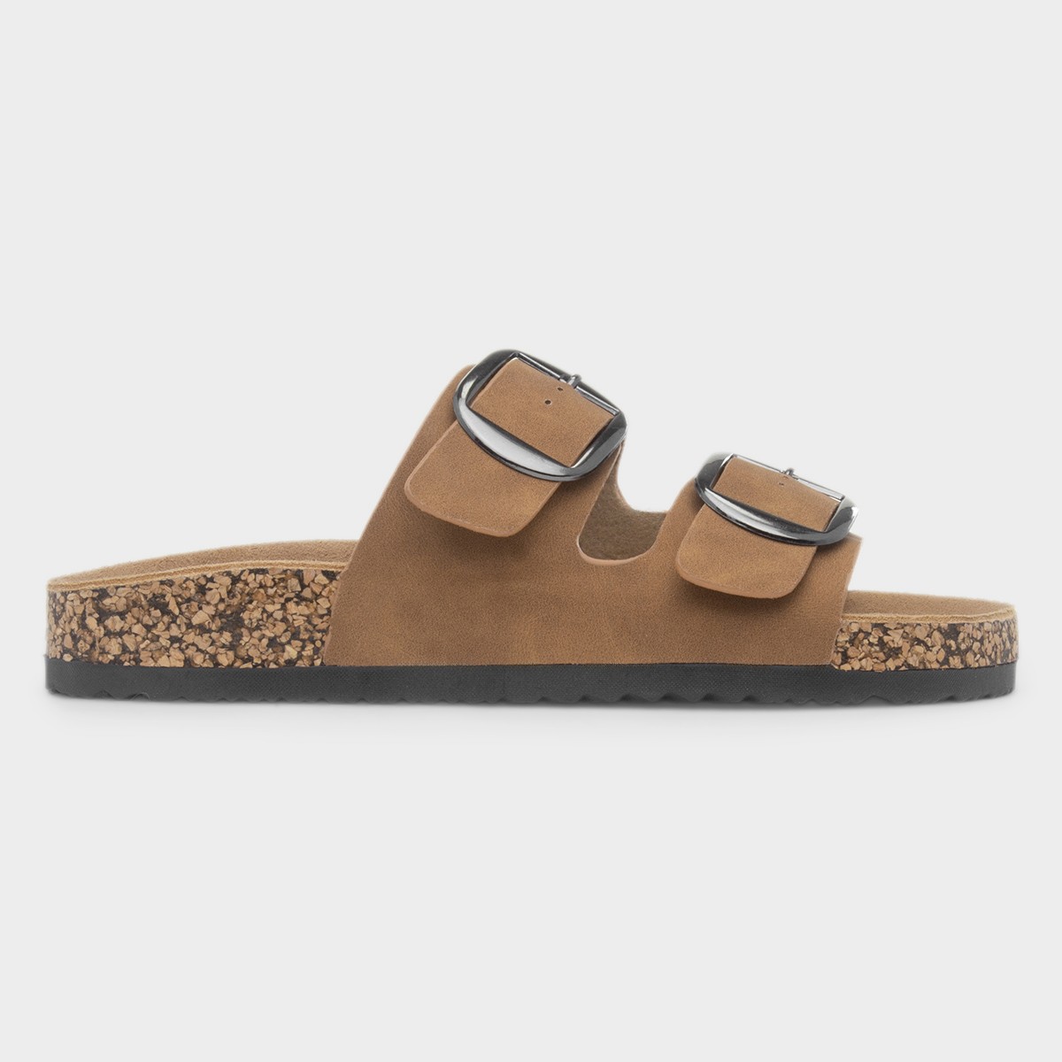 Rondo Womens Tan Double Buckle Mule Sandal