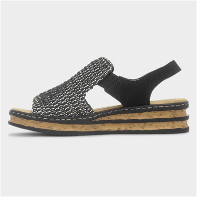 Antistress Womens Woven Black Wedge Sandal