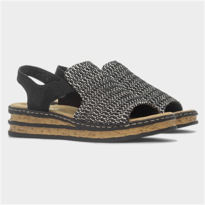 Antistress Womens Woven Black Wedge Sandals