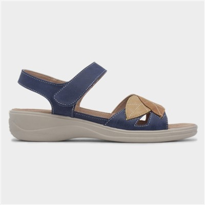 Leaf Womens Navy Strappy Wedge Sandal