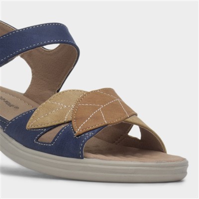 Leaf Womens Navy Strappy Wedge Sandal