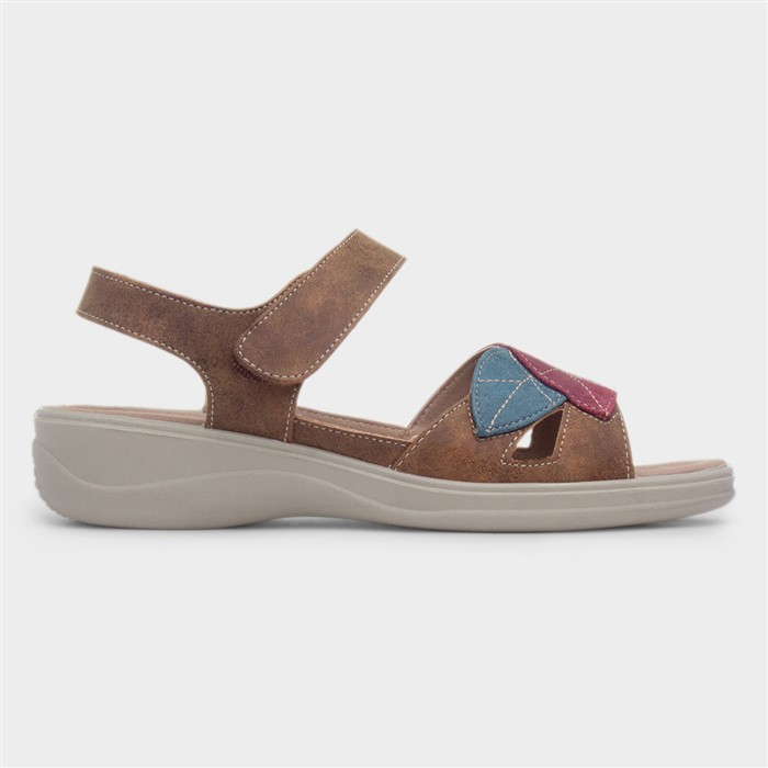 Leaf Womens Tan Strappy Wedge Sandal