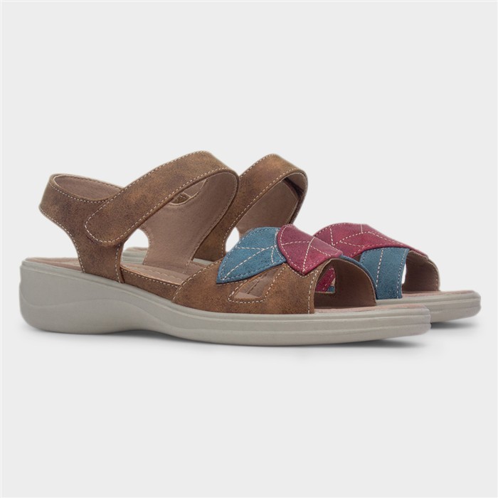 Leaf Womens Tan Strappy Wedge Sandal