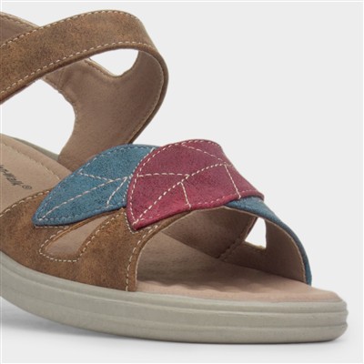 Leaf Womens Tan Strappy Wedge Sandal