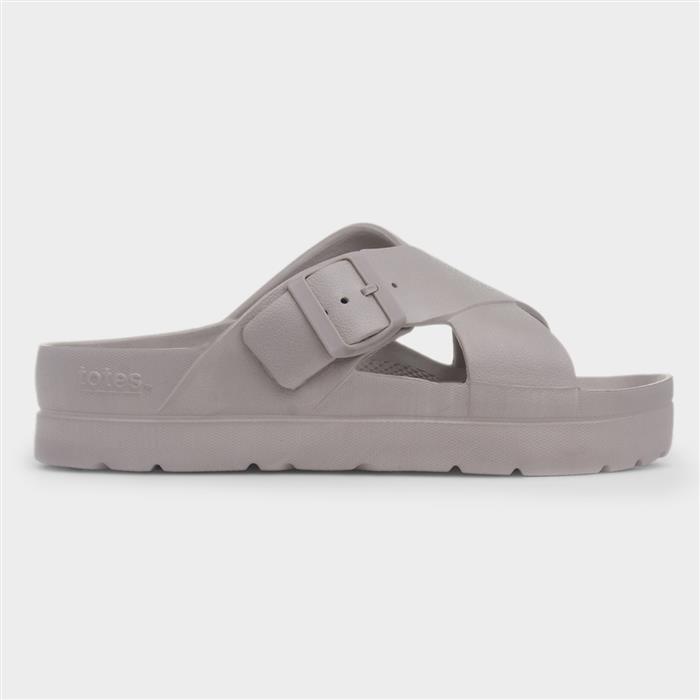 Totes Women's Beige Solbounce Taupe Buckle Eva Slider Size 6