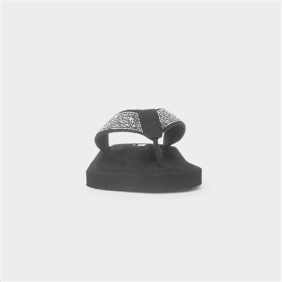 Womens Black Diamante Toe Post Sandal