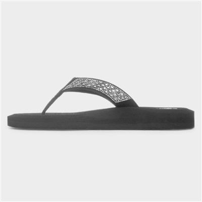 Womens Black Diamante Toe Post Sandal