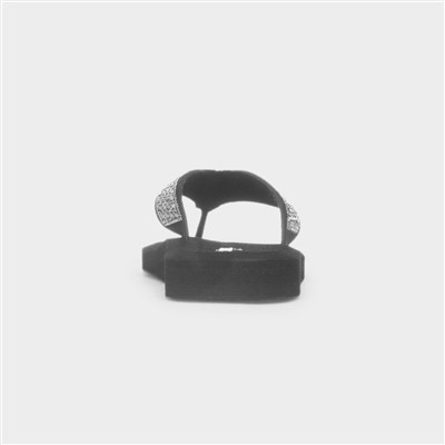 Womens Black Diamante Toe Post Sandal
