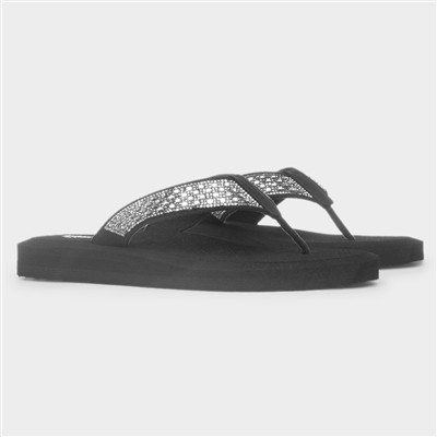 Womens Black Diamante Toe Post Sandal