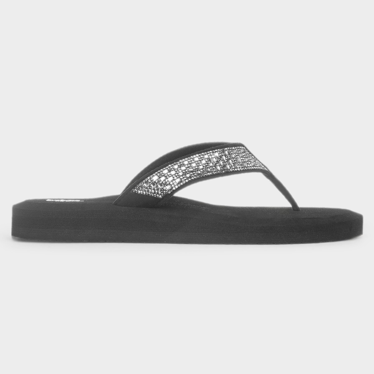 Womens Black Diamante Toe Post Sandal