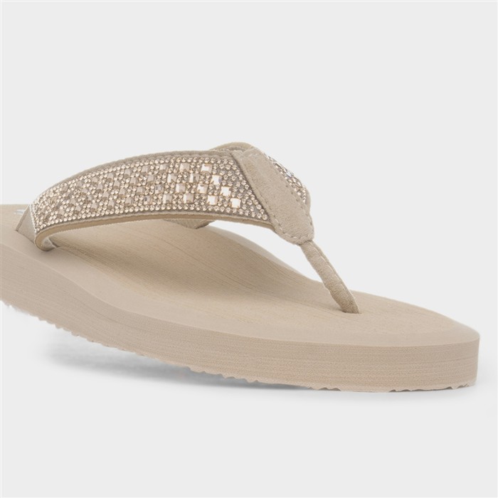 Womens Nude Diamante Toe Post Sandal