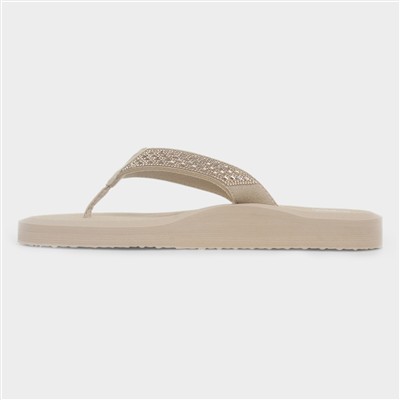 Womens Nude Diamante Toe Post Sandal