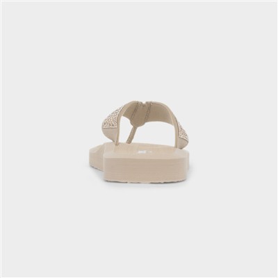 Womens Nude Diamante Toe Post Sandal