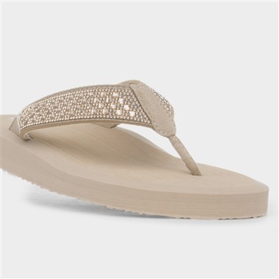 Womens Nude Diamante Toe Post Sandal