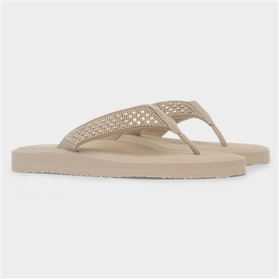 Womens Nude Diamante Toe Post Sandal