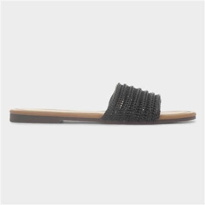 Rosa Womens Black Woven Mule Slip On Sandal