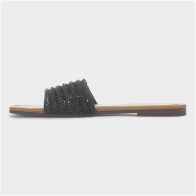Rosa Womens Black Woven Mule Slip On Sandal