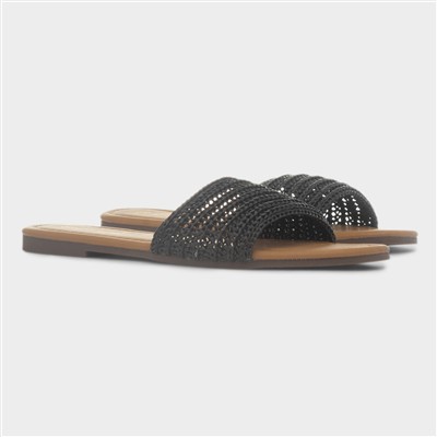 Rosa Womens Black Woven Mule Slip On Sandal