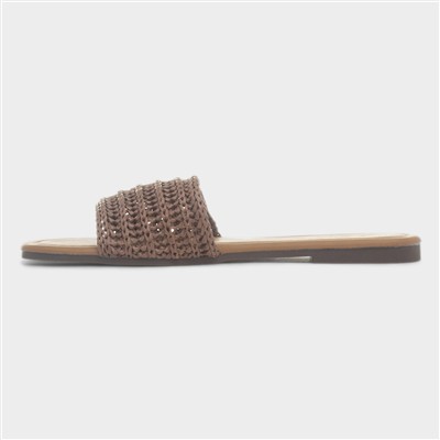 Rosa Womens Beige Woven Mule Slip On Sandal