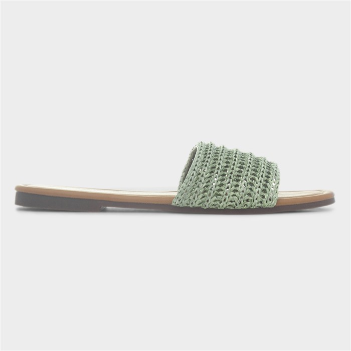 Rosa Womens Green Woven Mule Slip On Sandal