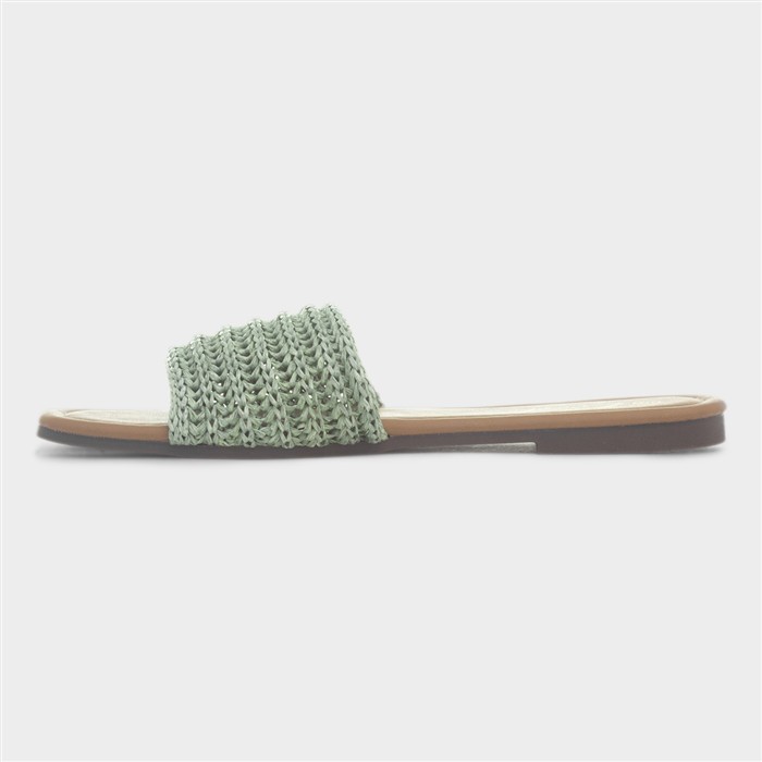 Rosa Womens Green Woven Mule Slip On Sandal
