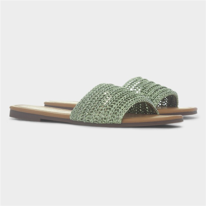 Rosa Womens Green Woven Mule Slip On Sandal