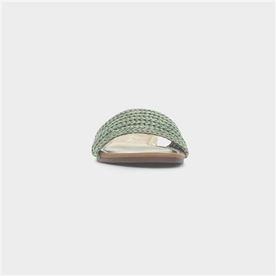 Rosa Womens Green Woven Mule Slip On Sandal