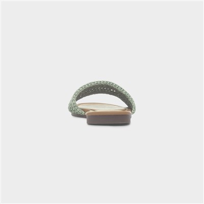 Rosa Womens Green Woven Mule Slip On Sandal