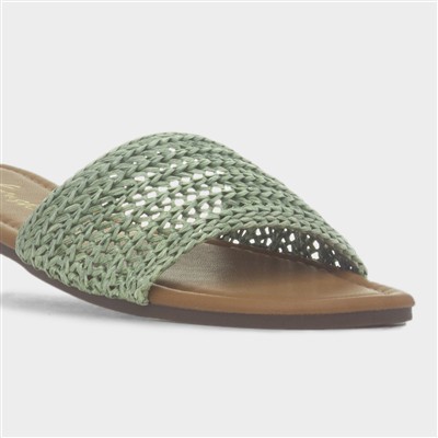 Rosa Womens Green Woven Mule Slip On Sandal