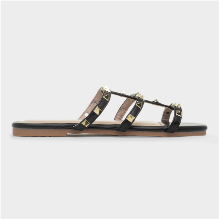 Keira Womens Black Strappy Stud Mule Sandal