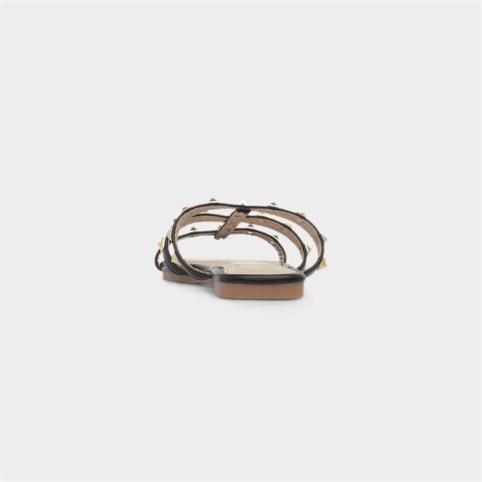 Keira Womens Black Strappy Stud Mule Sandal