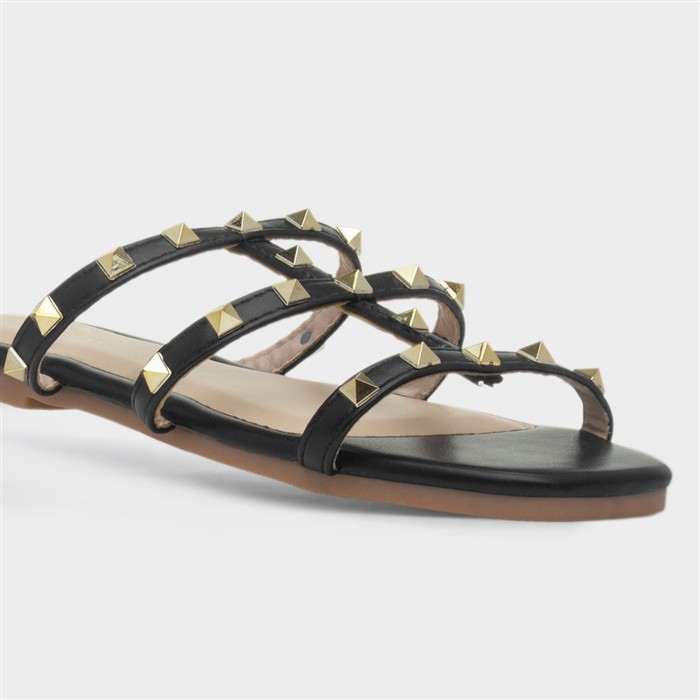 Keira Womens Black Strappy Stud Mule Sandal
