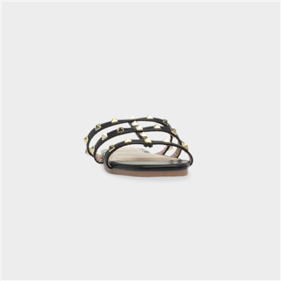 Keira Womens Black Strappy Stud Mule Sandal