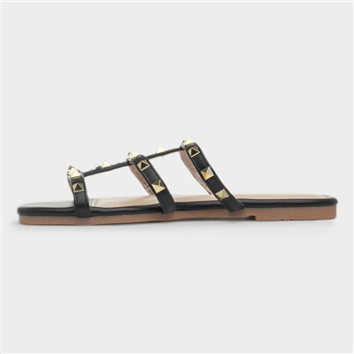 Keira Womens Black Strappy Stud Mule Sandal