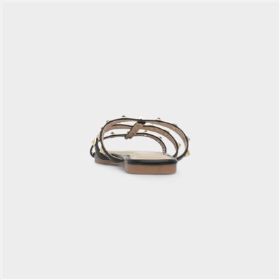 Keira Womens Black Strappy Stud Mule Sandal