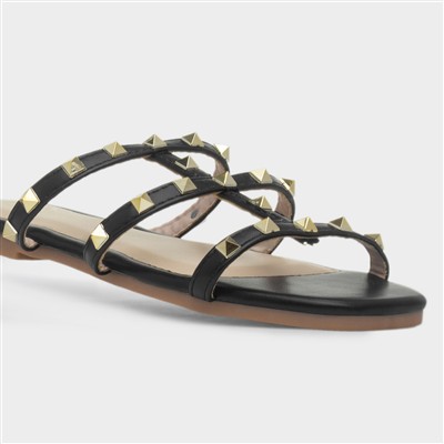 Keira Womens Black Strappy Stud Mule Sandal