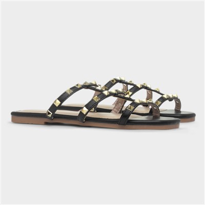 Keira Womens Black Strappy Stud Mule Sandal