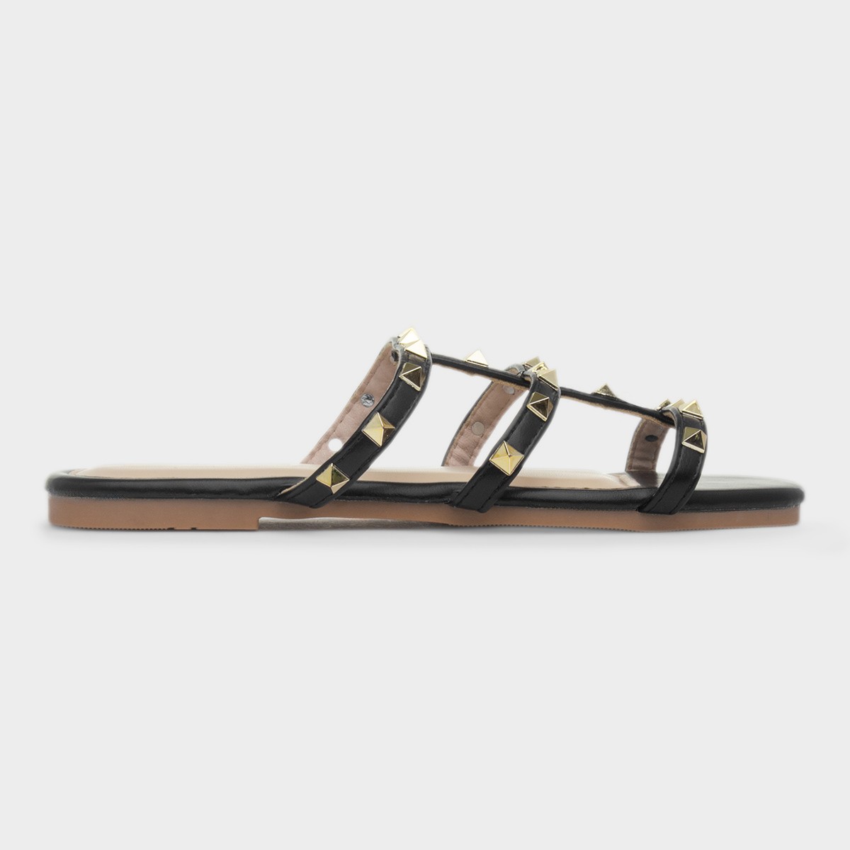 Keira Womens Black Strappy Stud Mule Sandal