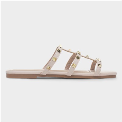 Keira Womens Nude Strappy Stud Mule Sandal