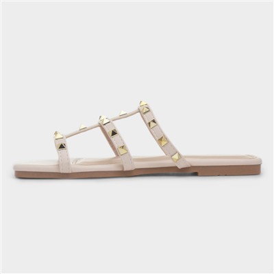 Keira Womens Nude Strappy Stud Mule Sandal