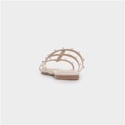 Keira Womens Nude Strappy Stud Mule Sandal