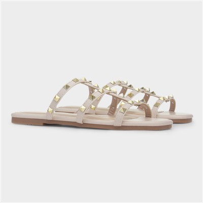 Keira Womens Nude Strappy Stud Mule Sandal
