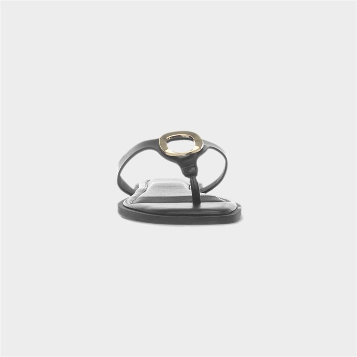 Su Womens Black Flat Toe Post Sandal