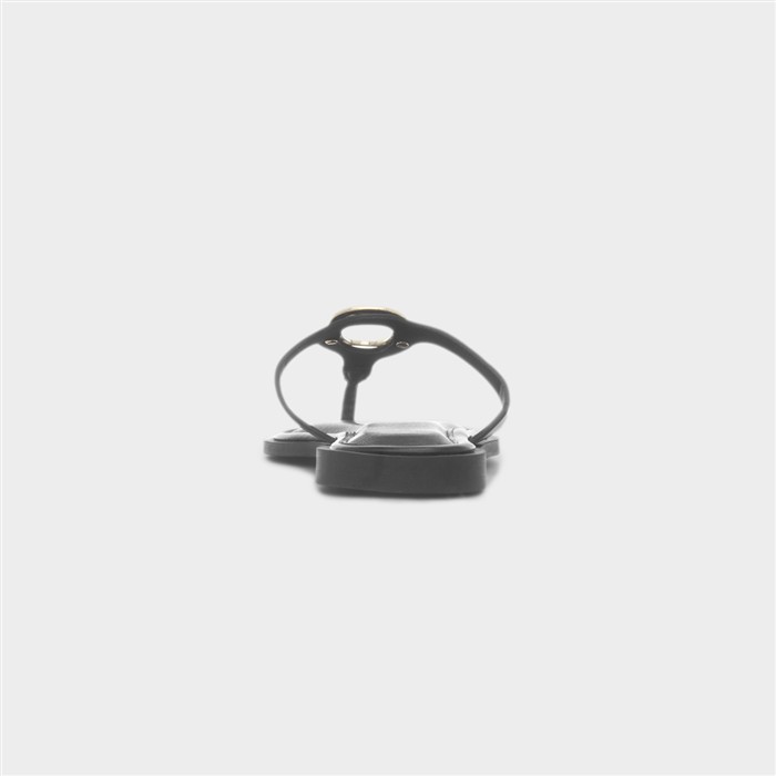 Su Womens Black Flat Toe Post Sandal